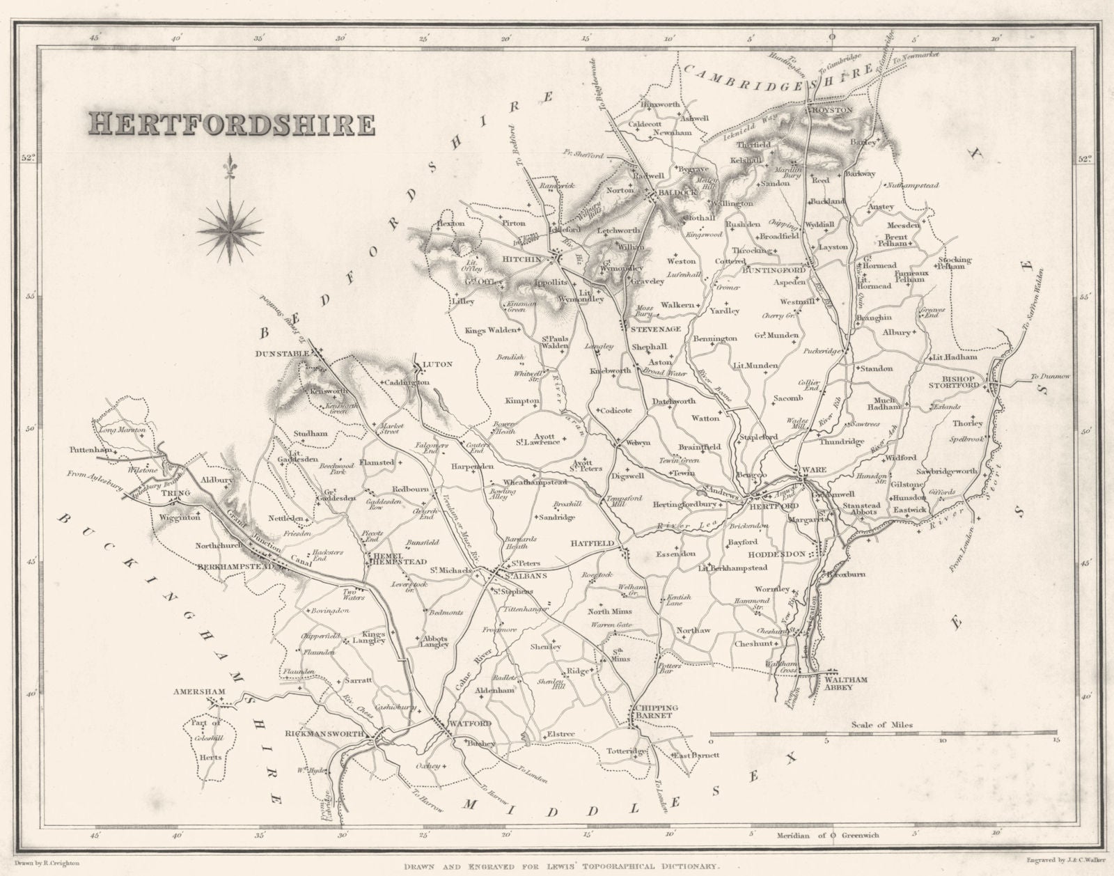 HERTS. Herts. Lewis 1831 old antique vintage map plan chart